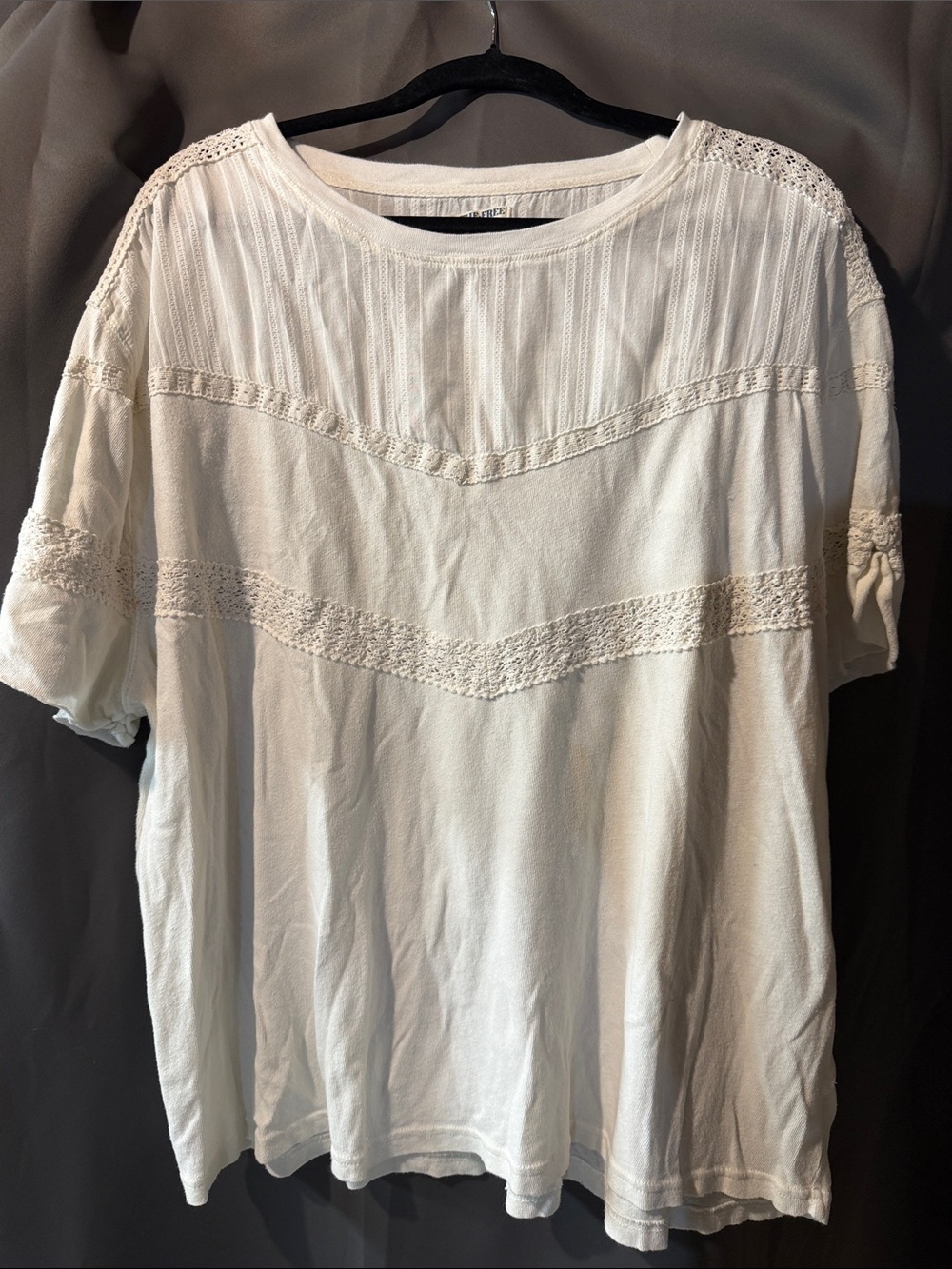 Women's White Short-Sleeve Crochet Trim Top